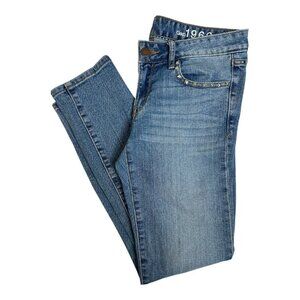 Gap 1969 Always Skinny Women's Silver Studded Pocket Blue Jean's Size 27x~28‎